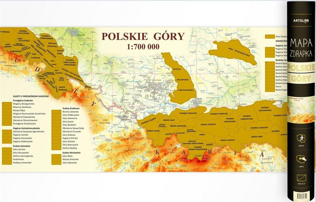 ArtGlob, mapa zdrapka Polskie góry, 1:700 000