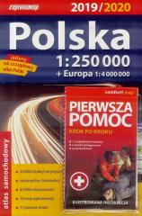Książka - Atlas samochodowy Polska 2019/20 + Pierwsza pomoc