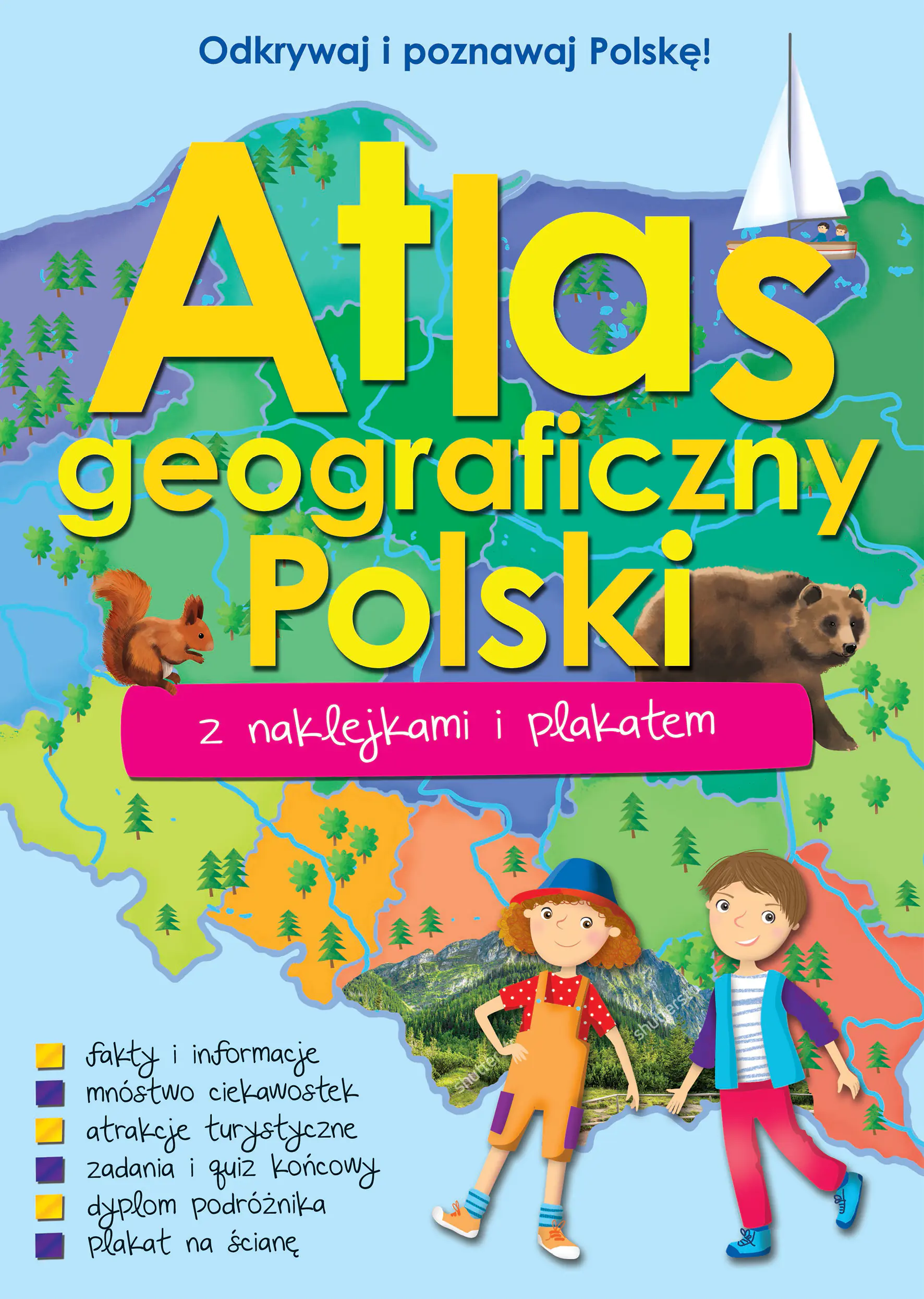 Książka - Atlas geograficzny Polski z naklejkami i plakatem