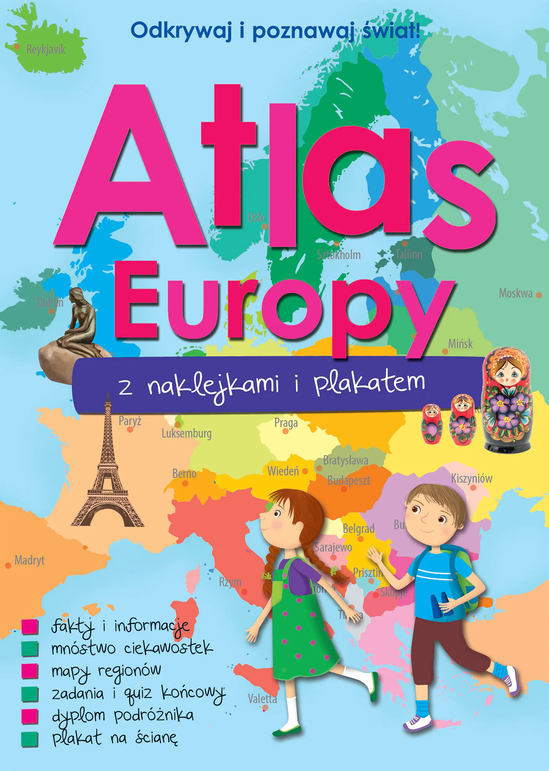 Książka - Atlas Europy z naklejkami i plakatem