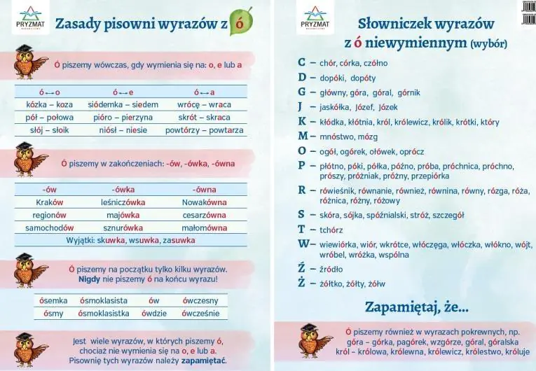 Książka - Plansza ortograficzna Zasady pisowni wyrazów z Ó