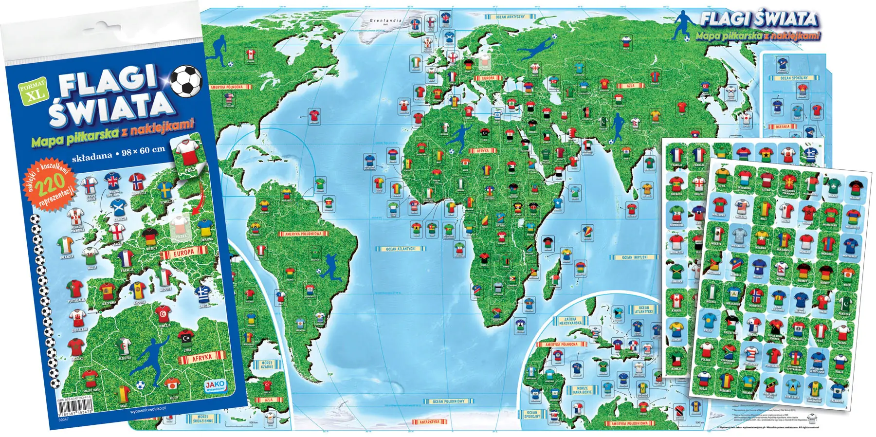 Książka - MAPA SWIATA FLAGI PILKARSKIE NAKL 98X60CM B/C 1