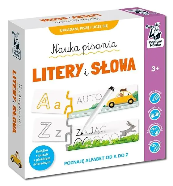 Książka - Nauka pisania. Litery i słowa. Książka + puzzle do pisania 3+ Kapitan Nauka