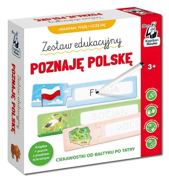 Książka - Zestaw edukacyjny. Poznaję Polskę. Książka + puzzle do pisania 3+ Kapitan Nauka