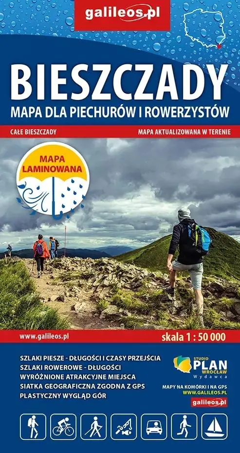 Książka - Mapa - Bieszczady dla Rowerzystów i piechurów mapa laminowana 1:50 000
