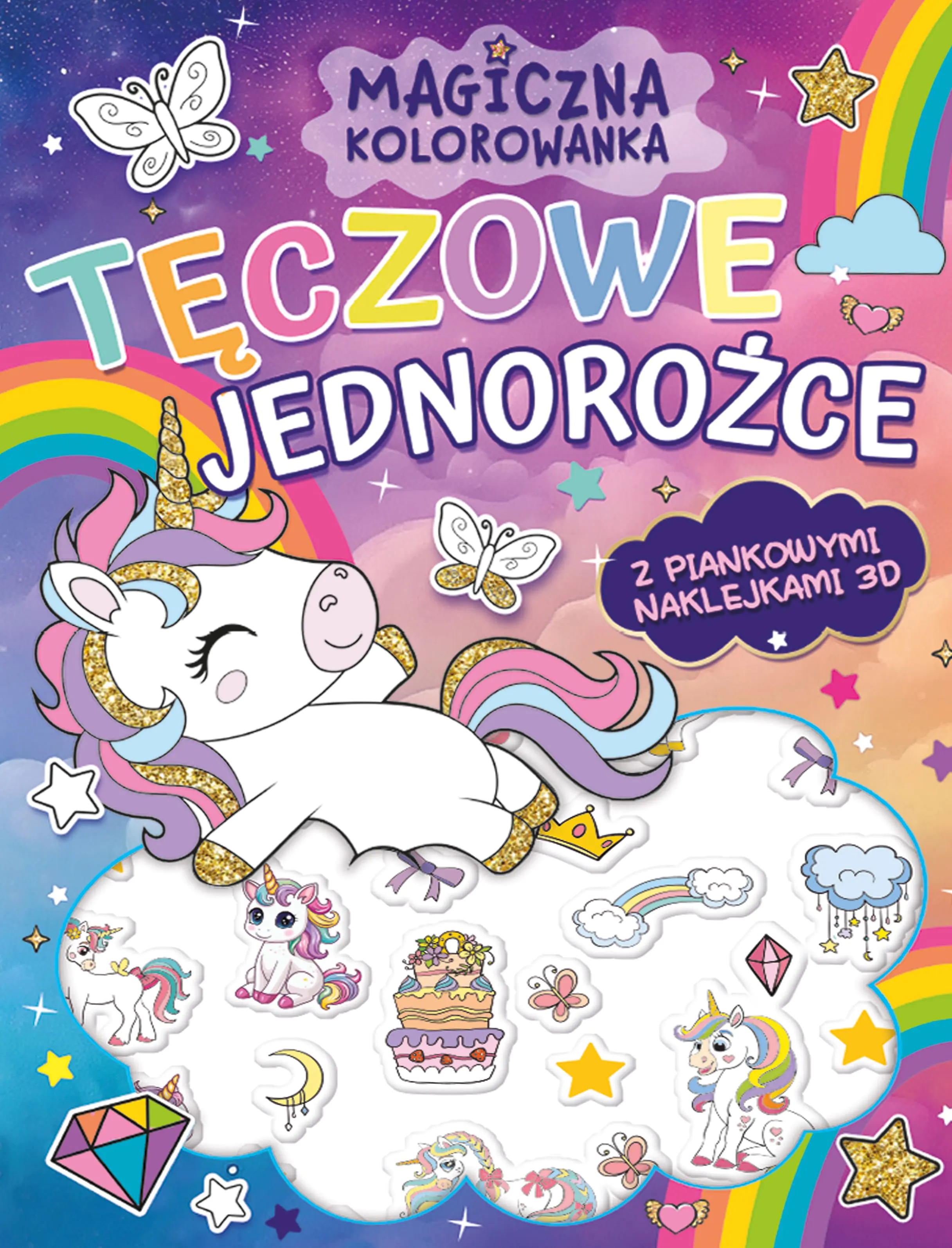 Książka - Tęczowe jednorożce. Magiczna kolorowanka + piankowe naklejki 3D
