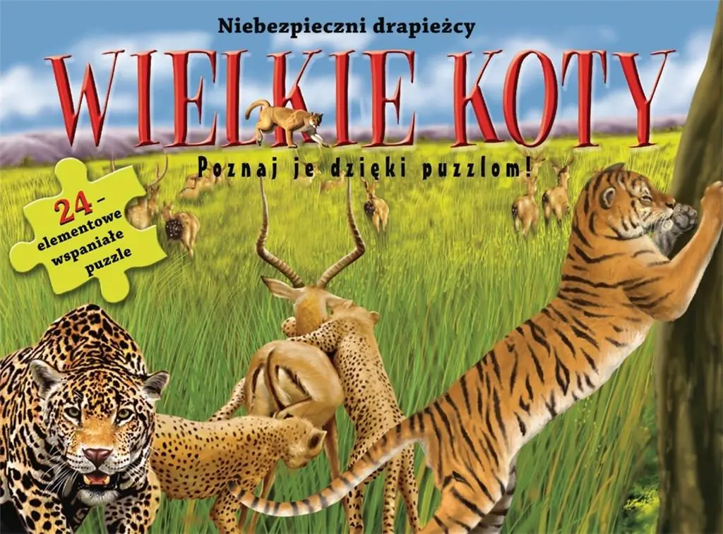 Książka - Wielkie koty. Niebezpieczni drapieżnicy. Poznaj je dzięki puzzlom!