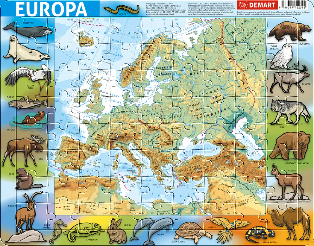 Książka - Demart, puzzle, Europa fizyczna, 72 el.