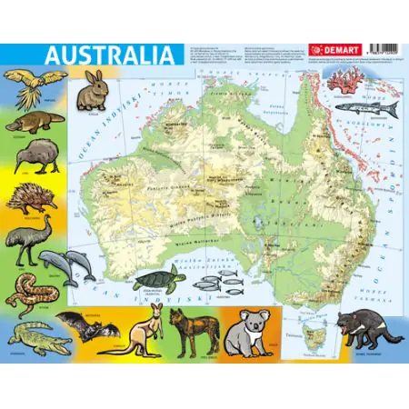 Książka - Demart, puzzle, Australia, mapa fizyczna, 72 el.