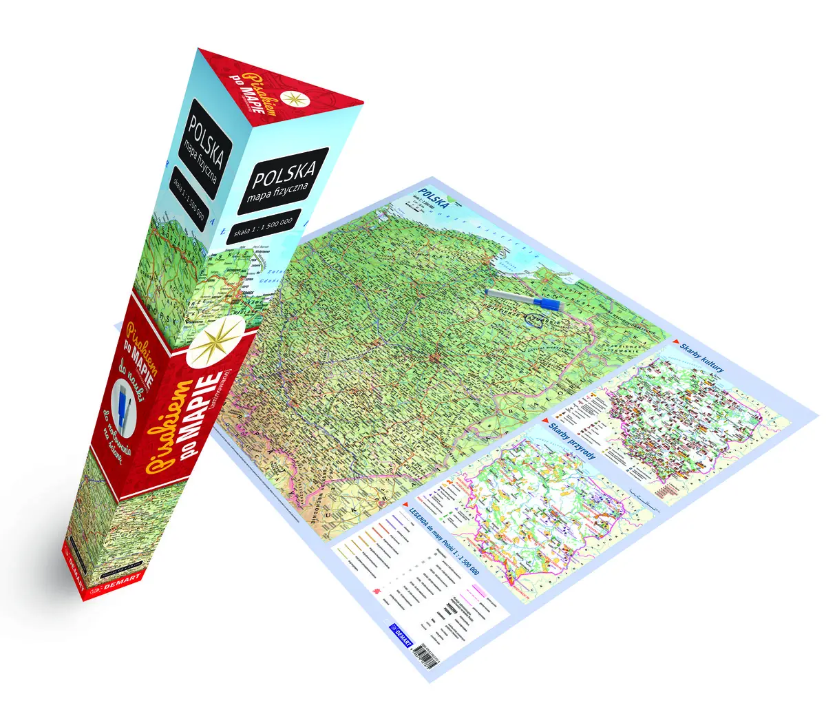 Książka - Polska - mapa fizyczna. Plakat