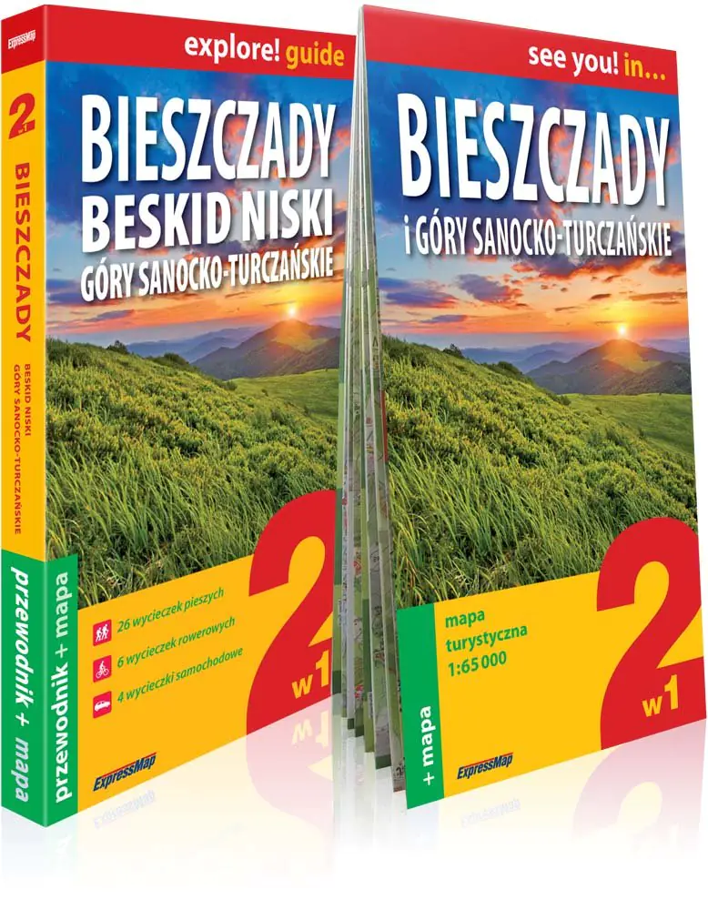 Książka - Bieszczady, Beskid Niski, Góry Sanocko-Turczańskie 2w1. Przewodnik i mapa