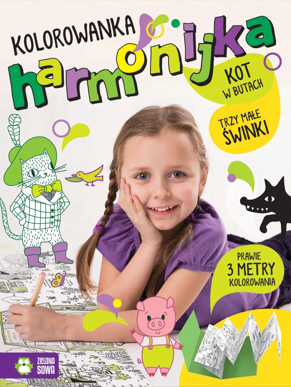 Książka - Kolorowanka-harmonijka. Trzy małe świnki i Kot w butach