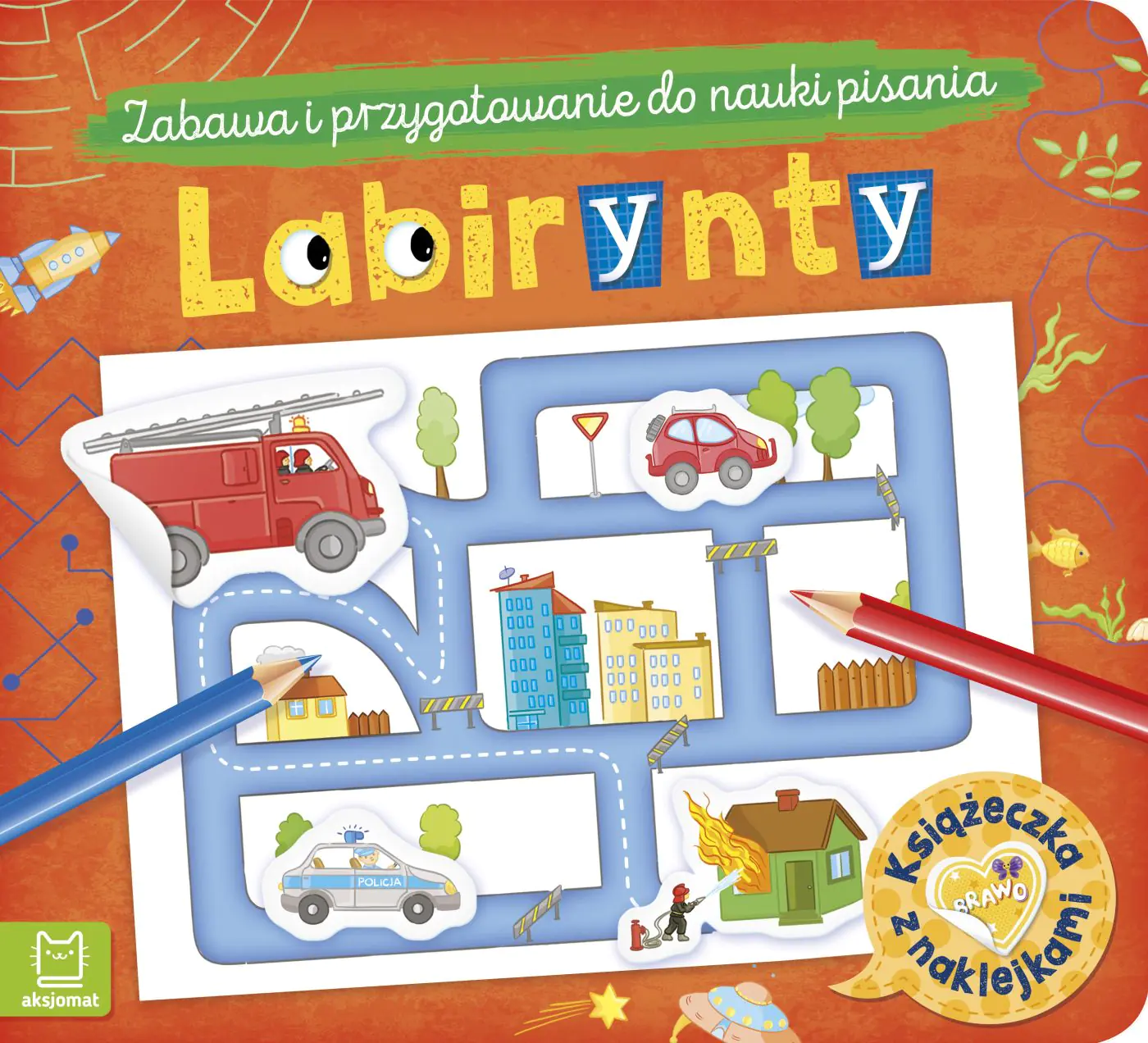 Książka - Książka Labirynty. Książeczka z naklejkami. Zabawa i przygotowanie do nauki pisania.