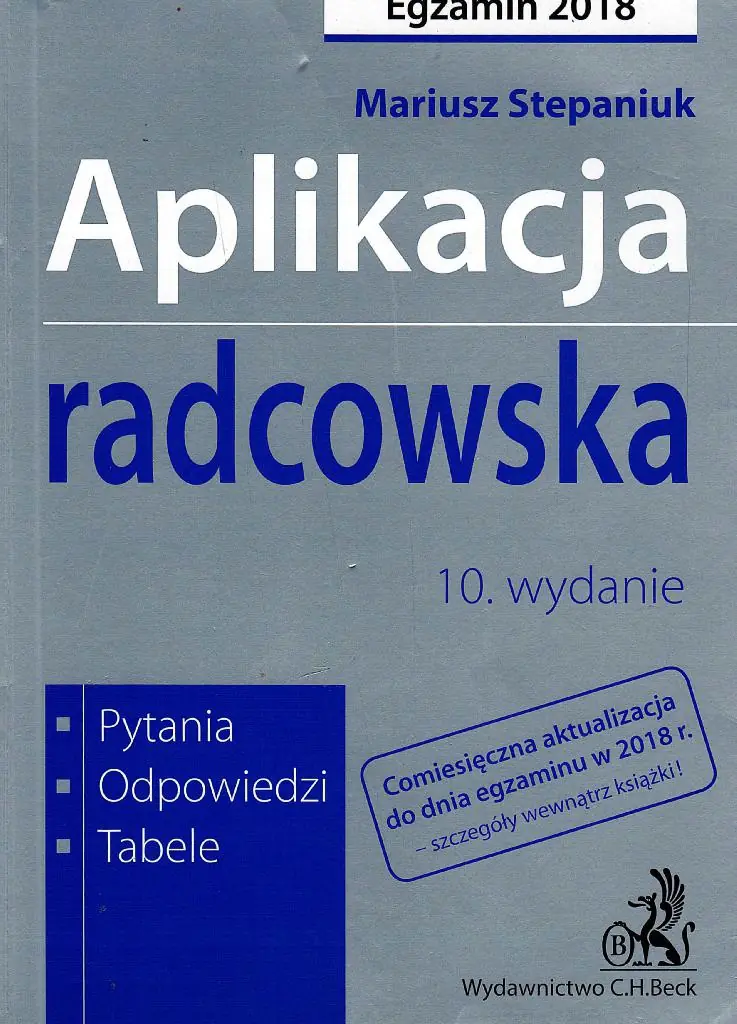 Książka - Aplikacja radcowska Pytania, odpowiedzi, tabele