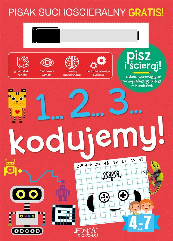 Książka - 1...2...3... kodujemy! Książka z pisakiem suchościeralnym