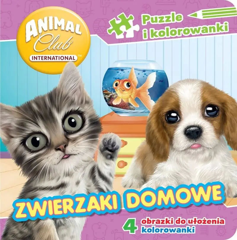 Książka - Animal Club. Puzzle i kolorowanki. Zwierzaki domowe.