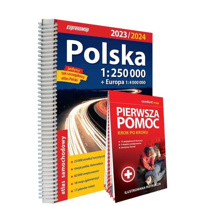 Książka - Polska atlas samochodowy + instrukcja pierwszej pomocy 1:250 000
