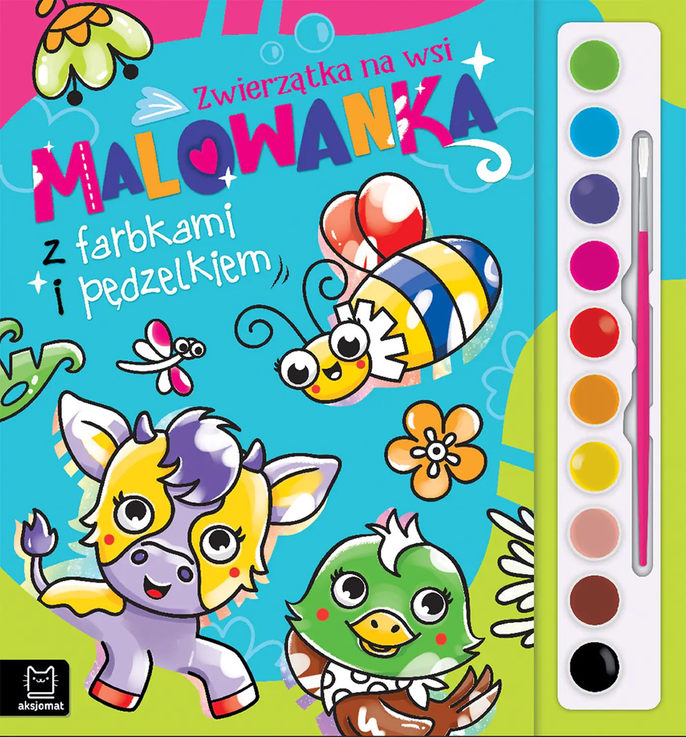 Książka - Zwierzątka na wsi. Malowanka z farbkami i pędzelkiem