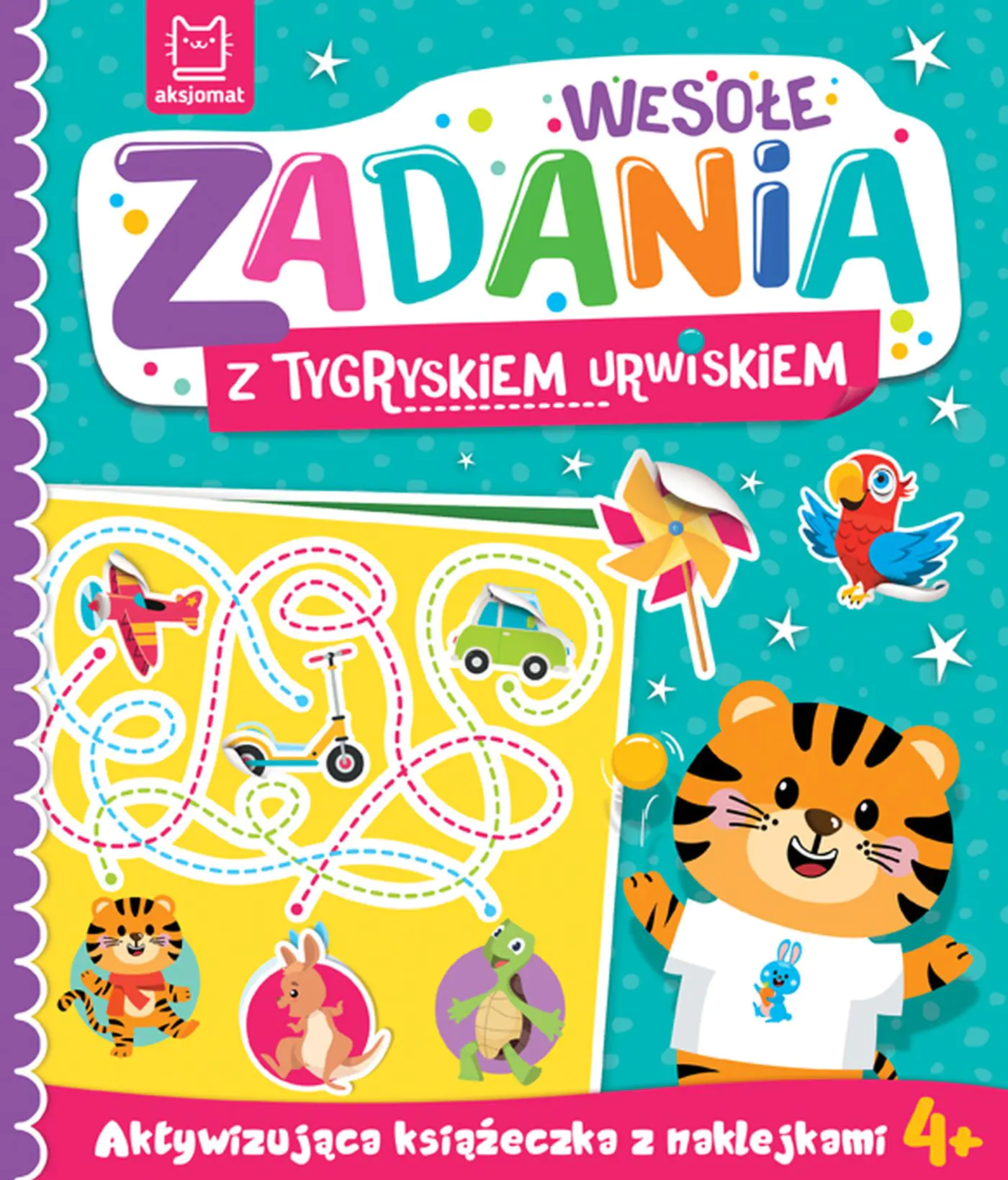 Książka - Wesołe zadania z tygryskiem urwiskiem. Aktywizująca książeczka z naklejkami 4+
