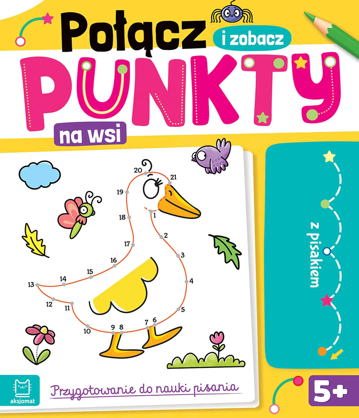 Książka - Połącz punkty i zobacz! Na wsi. Przygotowanie do nauki pisania. Ścieralny pisak