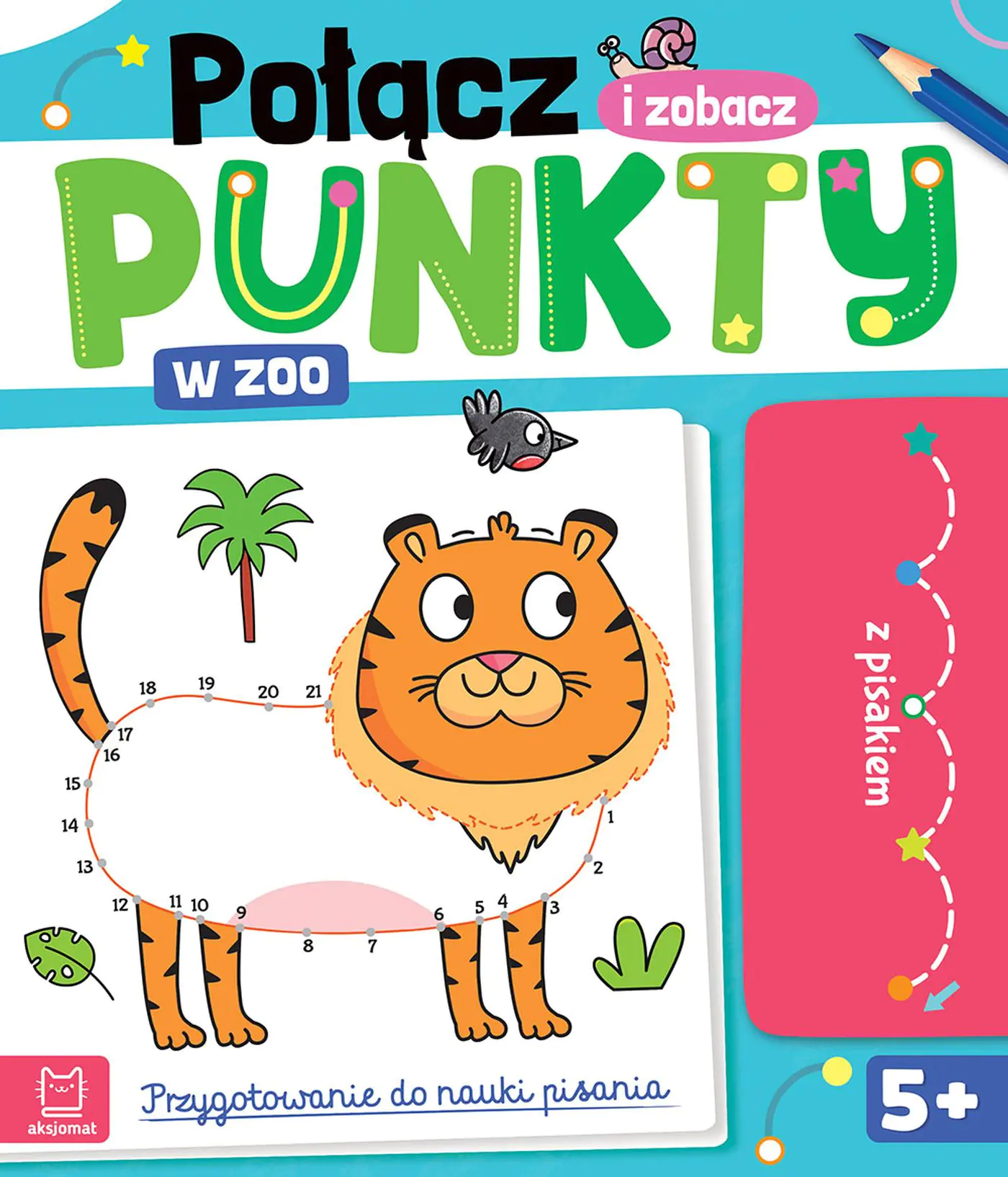 Książka - Połącz punkty i zobacz! W zoo. Przygotowanie do nauki pisania. Ścieralny pisak