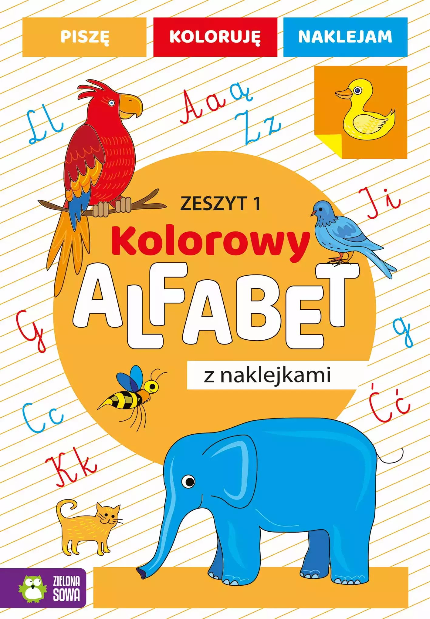 Książka - Kolorowy alfabet z naklejkami. Zeszyt 1