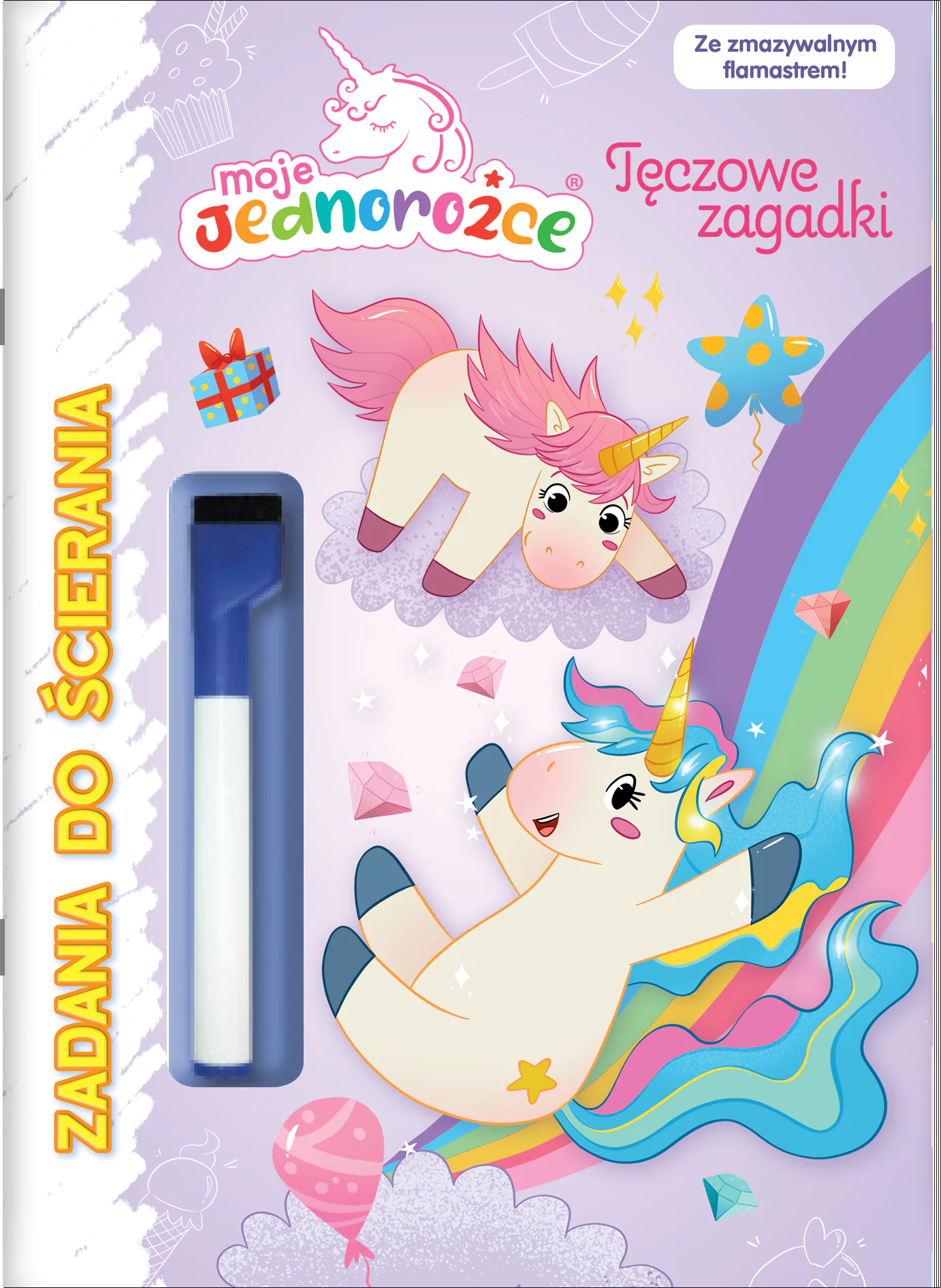 Książka - Tęczowe zagadki. Moje Jednorożce. Zadania do ścierania