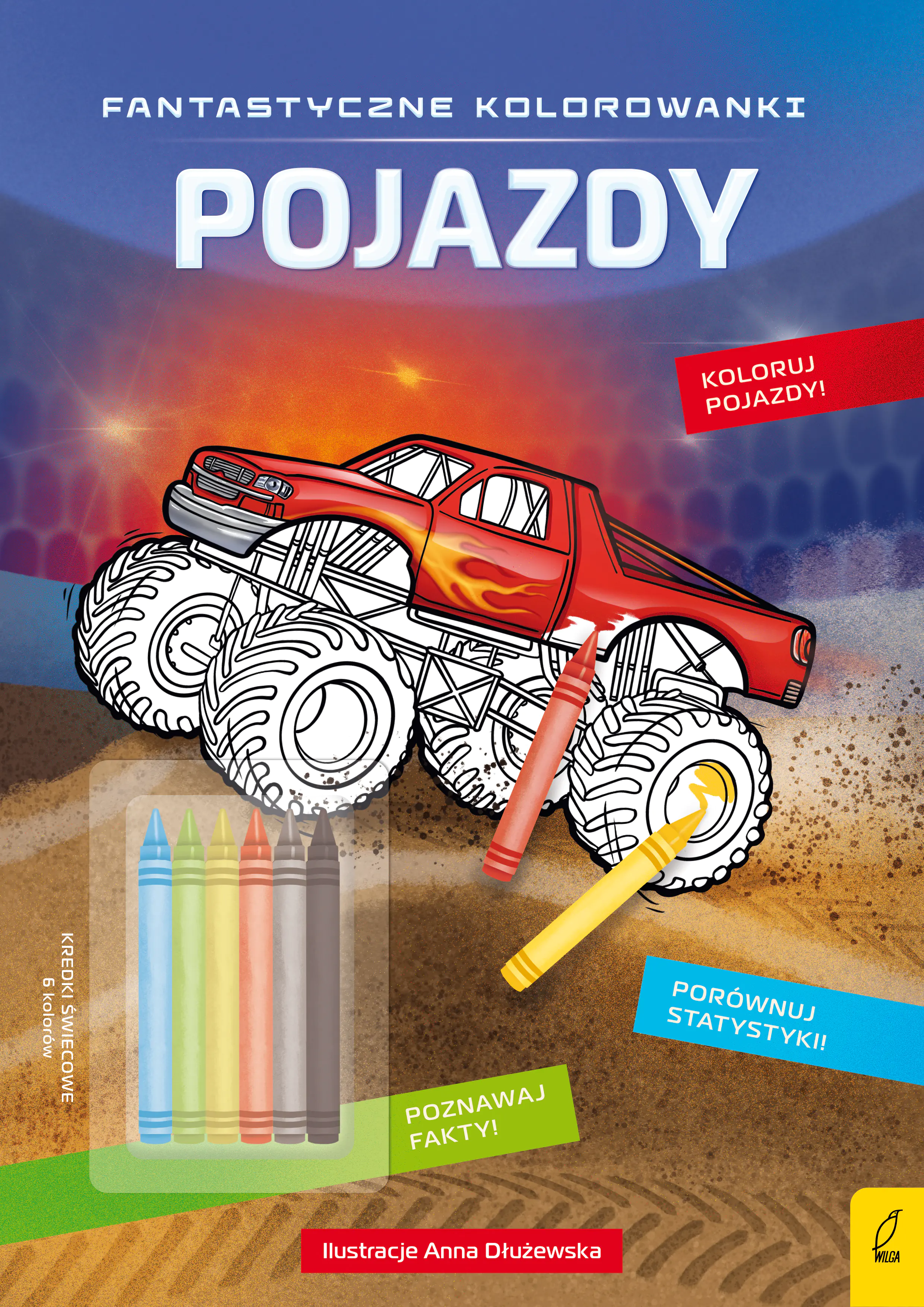 Książka - Pojazdy. Fantastyczne kolorowanki z kredkami