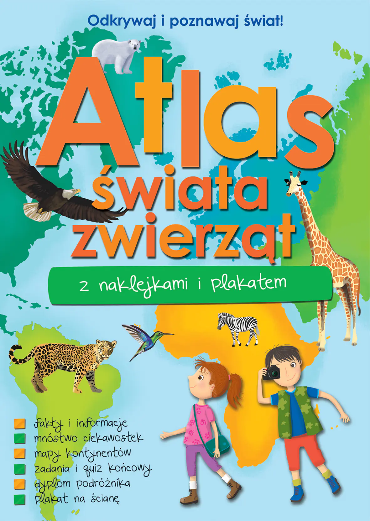 Książka - Atlas świata zwierząt z naklejkami i plakatem