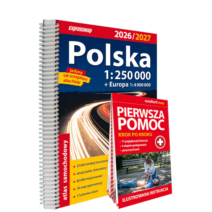 Książka - Polska Atlas Samochodowy 1:250 000 + Pierwsza Pomoc 2026/2027