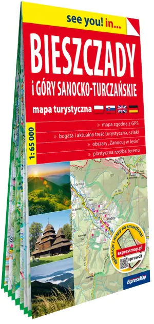 Książka - Bieszczady i Góry Sanocko-Turczańskie; papierowa mapa turystyczna 1:65 000