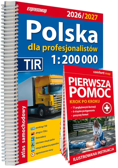 Książka - Polska Atlas Samochodowy dla Profesjonalistów 1:200 000 + Pierwsza Pomoc 2025/2026