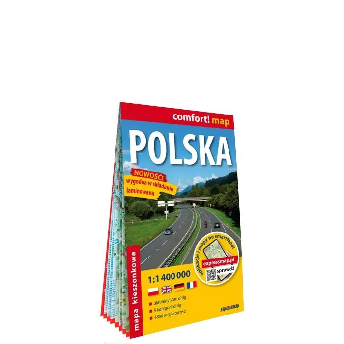 Książka - Polska mapa samochodowa kieszonkowa laminowana 1:1 400 000