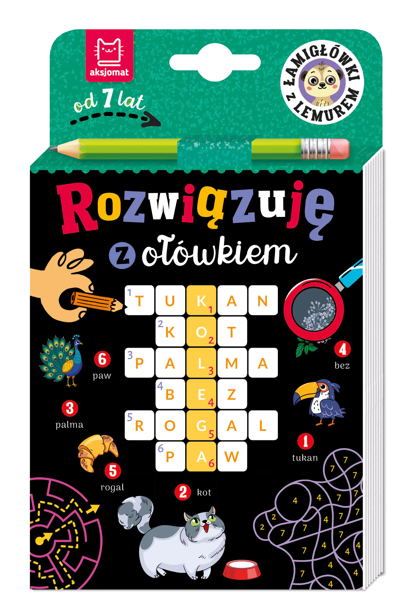 Książka - Rozwiązuję z ołówkiem. Łamigłówki z lemurem. Od 7 lat