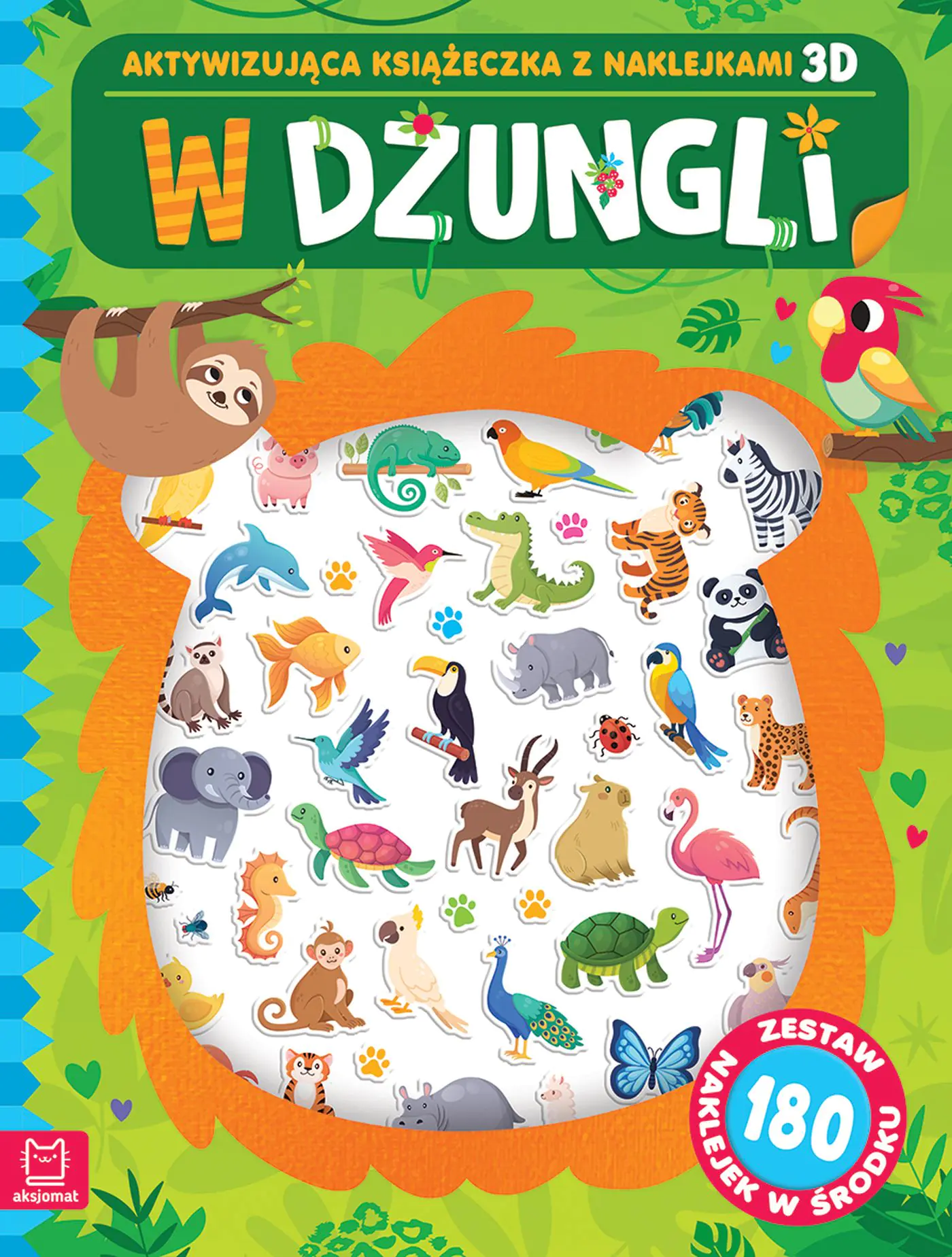 Książka - W dżungli. Aktywizująca książeczka z naklejkami 3D. Zestaw 180 naklejek w środku