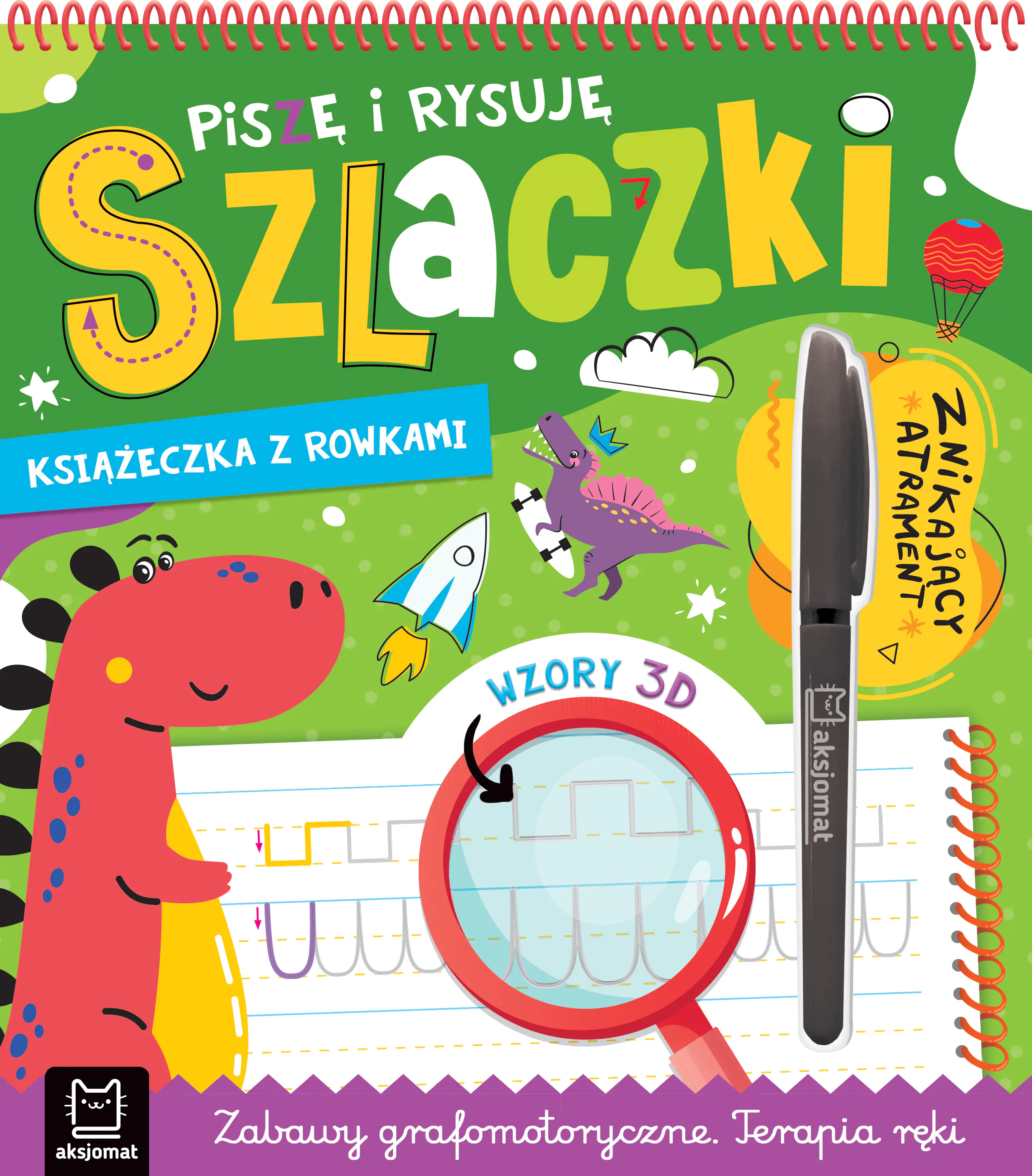 Książka - Piszę i rysuję szlaczki. Książeczka z rowkami. Znikający atrament. Wzory 3D. Zabawy grafomotoryczne. Terapia ręki