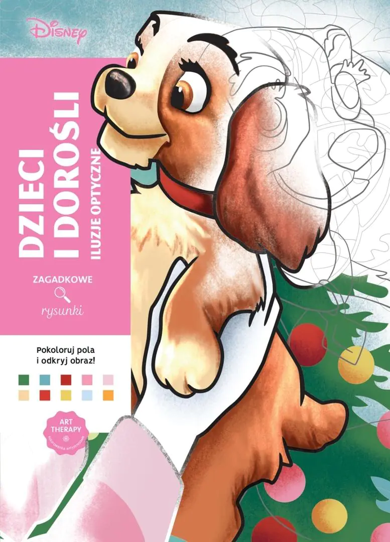 Książka - Art therapy. Kolorowanka antystresowa. Disney. Dzieci i dorośli. Iluzje optyczne. Zagadkowe rysunki