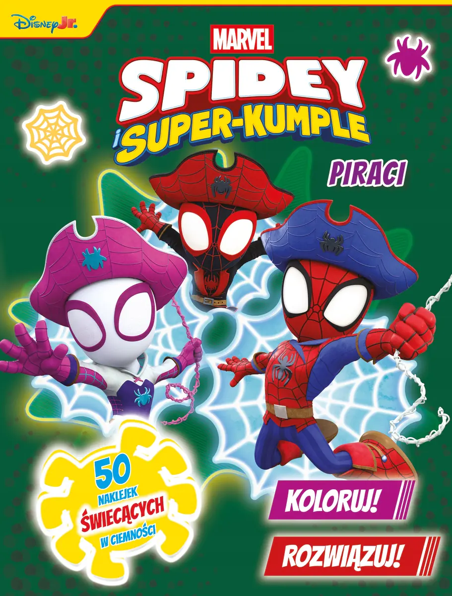 Książka - Koloruj! Rozwiązuj! 50 naklejek świecących w ciemności. Piraci. Marvel Spidey i Super-kumple