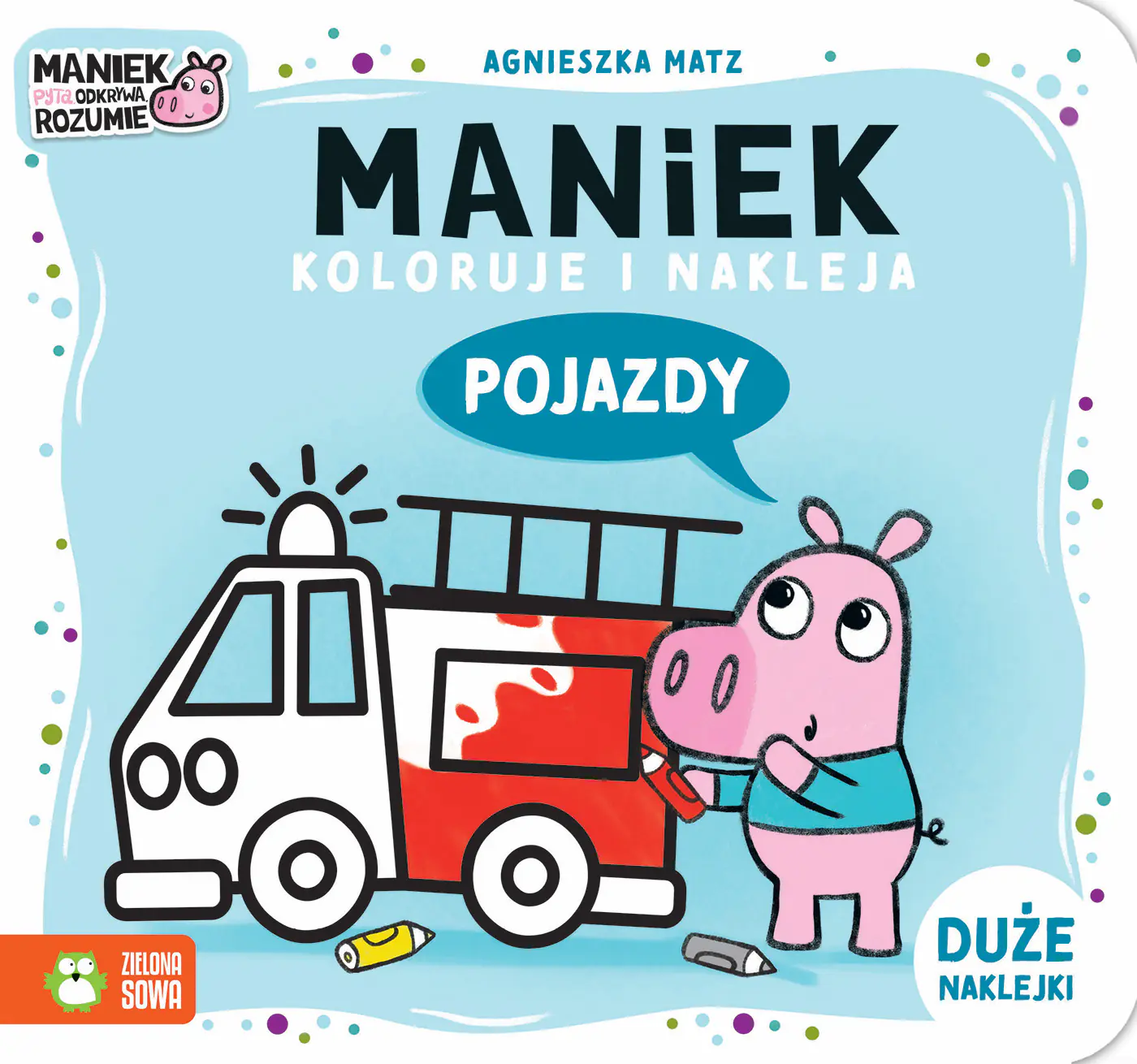 Książka - Pojazdy. Maniek koloruje i nakleja