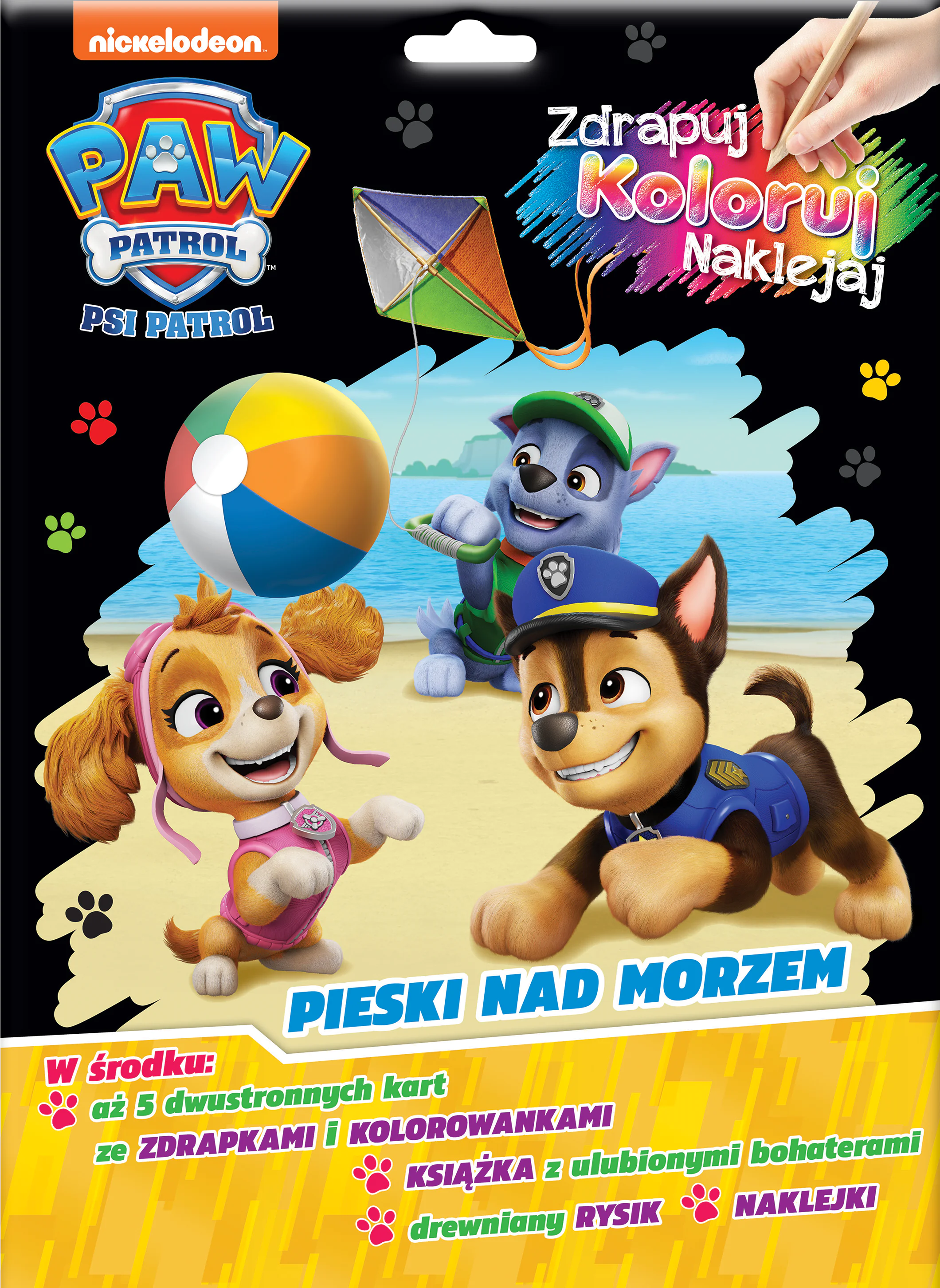 Książka - Pieski nad morzem. Psi Patrol. Zdrapuj, koloruj, naklejaj