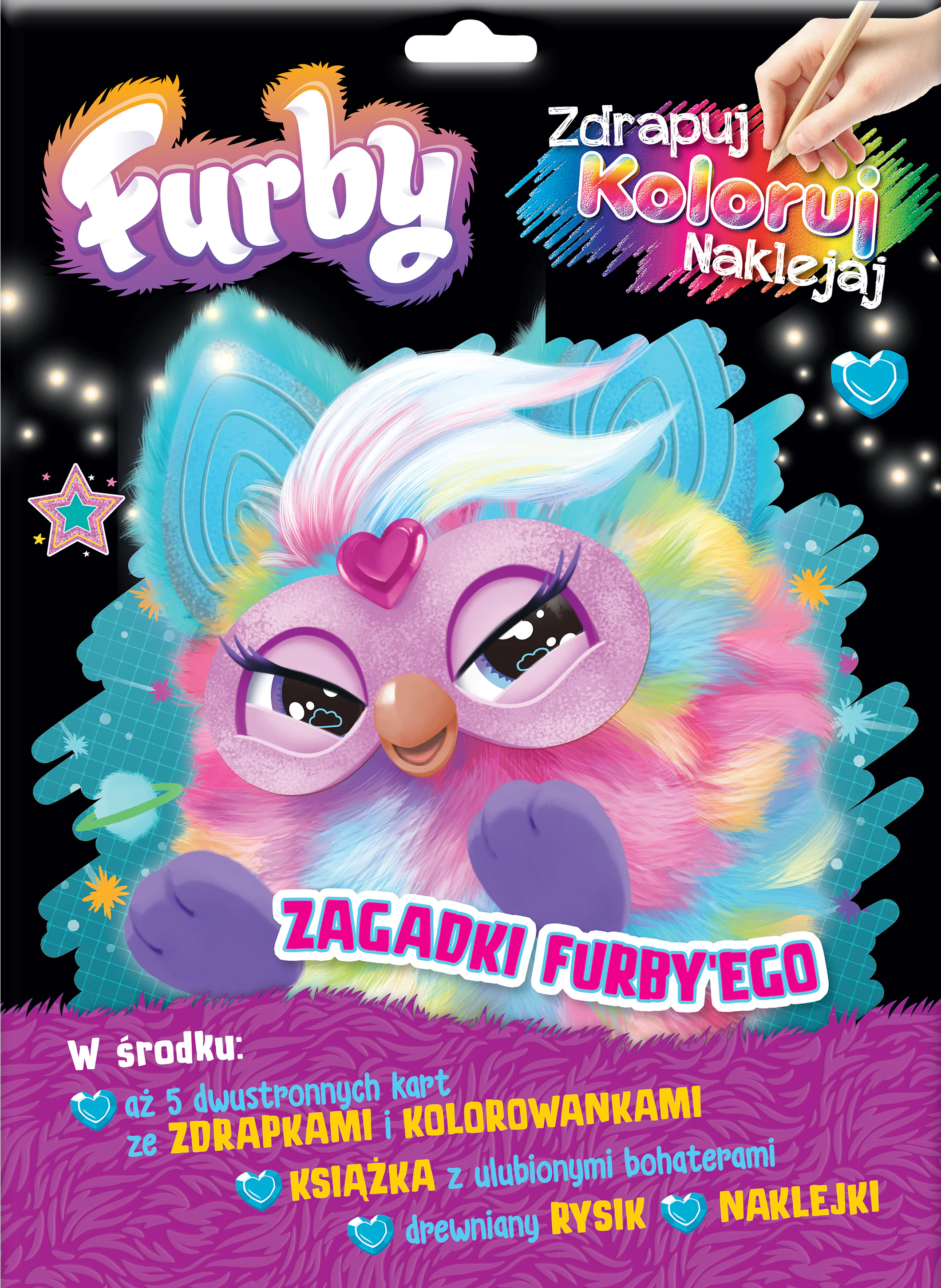 Książka - Zagadki Furby'ego. Furby. Zdrapuj, koloruj, naklejaj