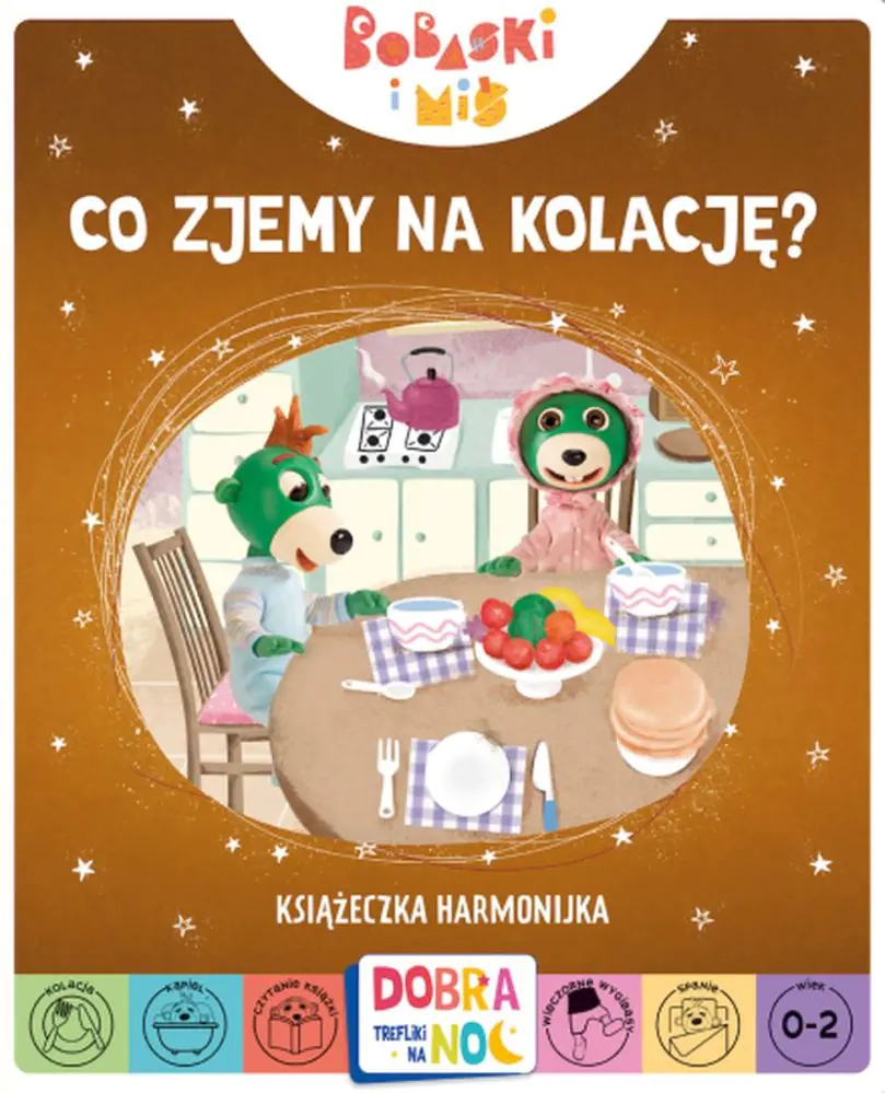 Książka - Co zjemy na kolację? Bobaski i Miś. Dobranoc, Trefliki na noc. Książeczka harmonijka