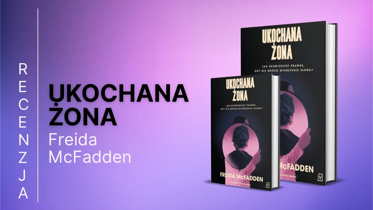 Okładka książki książkę „Ukochana żona” na fioletowym tle.