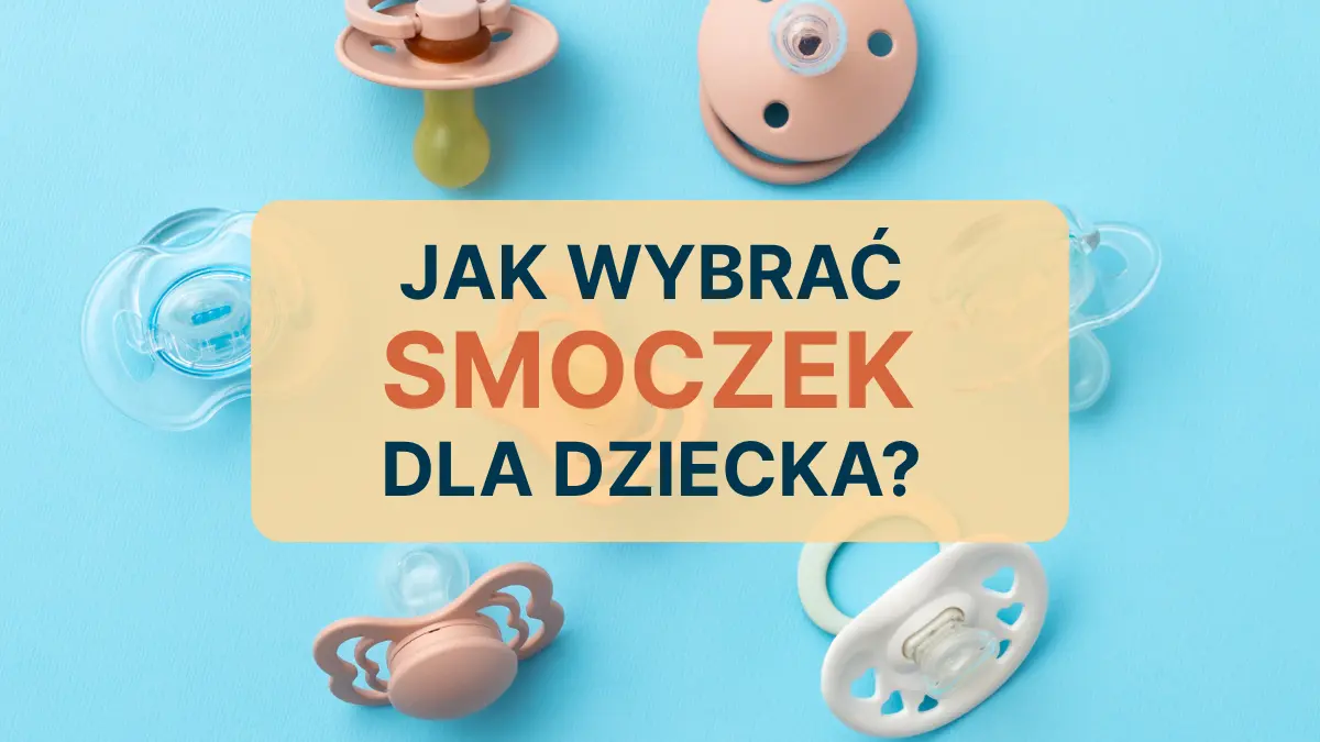 Obrazek przedstawia kolorowe smoczki dziecięce, leżące na błękitnym tle.