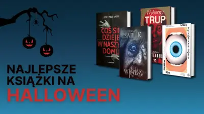 Obrazek przedstawia okładki 4 książek-horrorów oraz napis: Najlepsze książki na Halloween